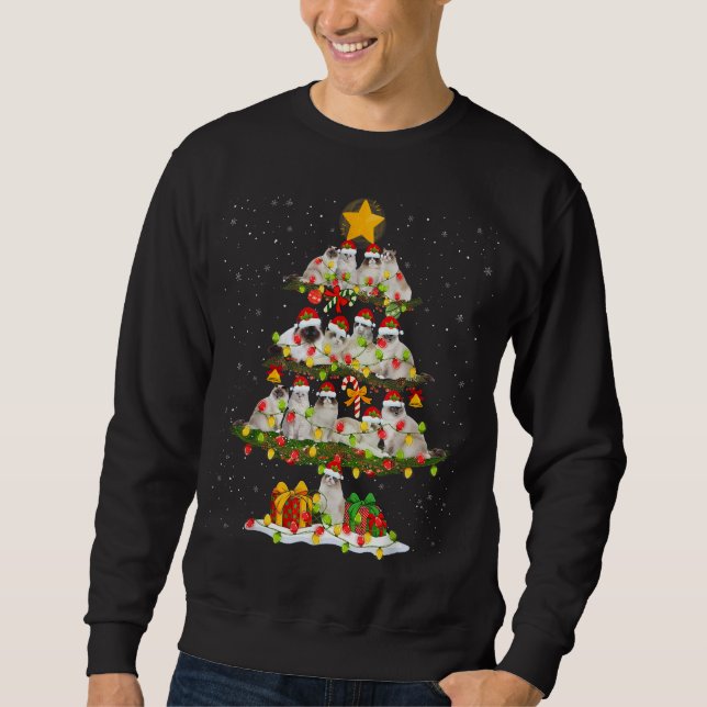 Sweatshirt Décorations d'arbre de Noël du chat de Noël du Pèr (Devant)