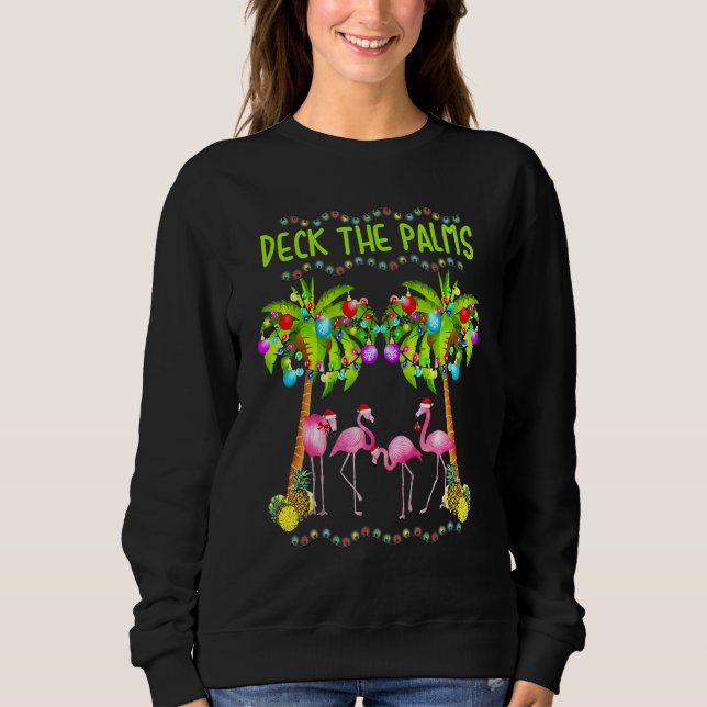 Sweatshirt Décorez Les Palmiers Flamant Rose Joyeux Noël (Devant)
