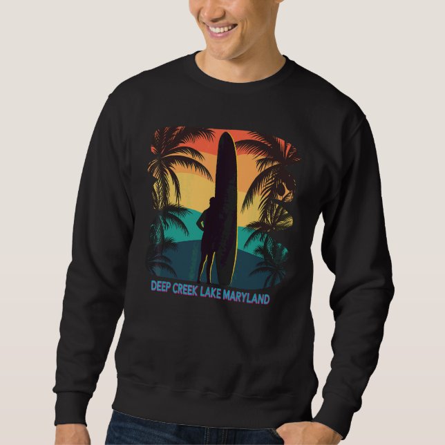 Sweatshirt Deep Creek Lake Maryland Md Palm Tree Surbord Su (Devant)