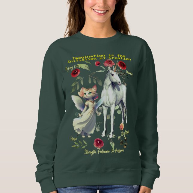 Sweatshirt (Deep Forest) Branché chats Unicorn branché (Devant)