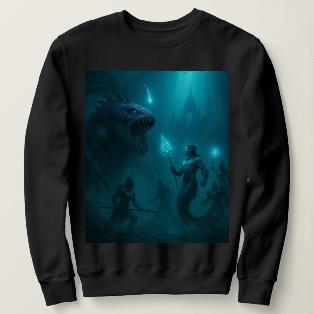 Sweatshirt Deep Sea Kingdom – Epic Fantasy Warrior vs Sea Mon (Design devant)