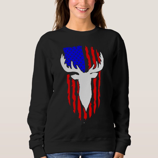 Sweatshirt Deer Hunting American Flag 4th of July Patriotic U (Devant)