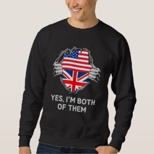 Sweatshirt Demi-Américain Moitié Anglais USA Angleterre Drape