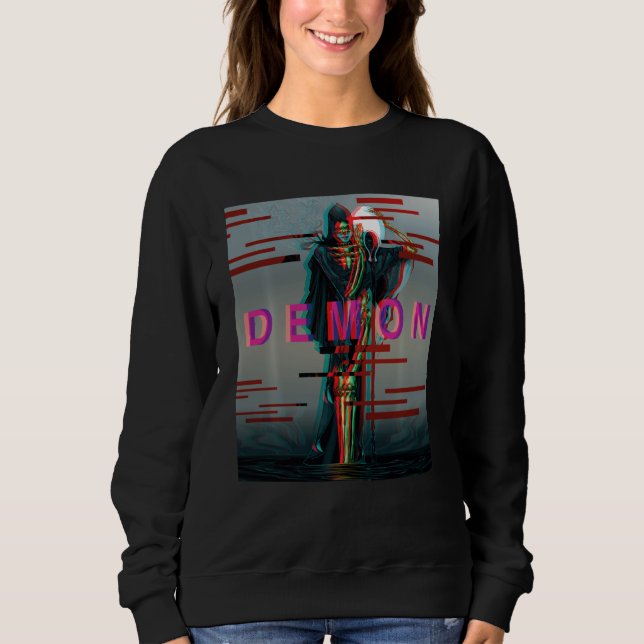 Sweatshirt Démon Oni Mask Glitch Style esthétique Japon Vapor (Devant)