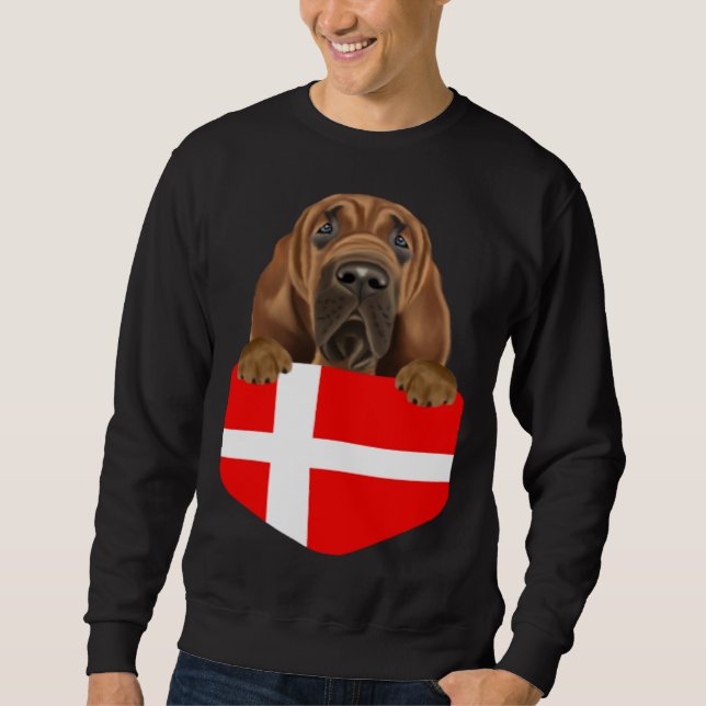 Sweatshirt Denmark Flag Bloodhound Dog In Pocket (Devant)