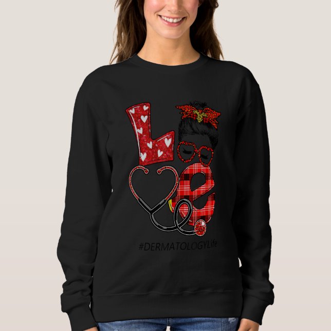 Sweatshirt Dermatologie Infirmière Plaid Leopard Love Heart M (Devant)