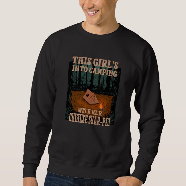 Sweatshirt Des Filles En Camping Avec Son Chinois Shar Pei Ch (Devant)