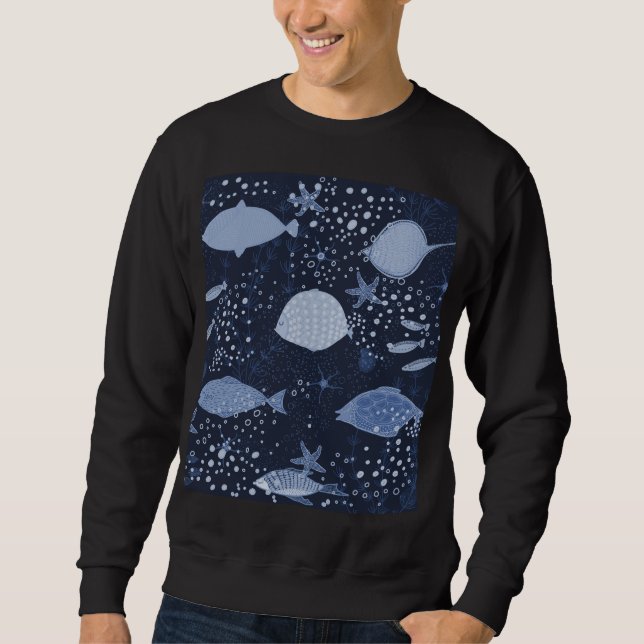 Sweatshirt Des poissons endormis monochromes, motif foncé. (Devant)
