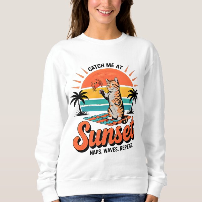 Sweatshirt Design de plage de coucher de soleil rétro pour ch (Devant)