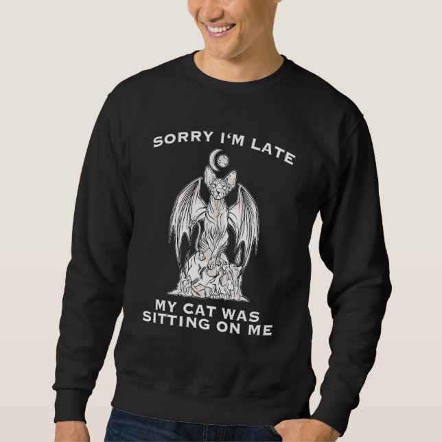 Sweatshirt Désolé, J'Ai Tardé Mon Chat Était Assis Sur Moi Dé (Devant)
