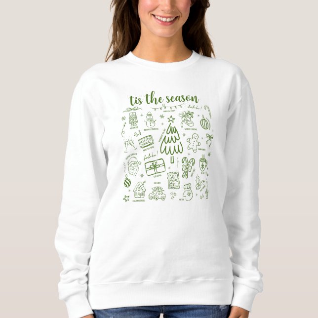 Sweatshirt Dessin à main levée fantaisiste vert (Devant)
