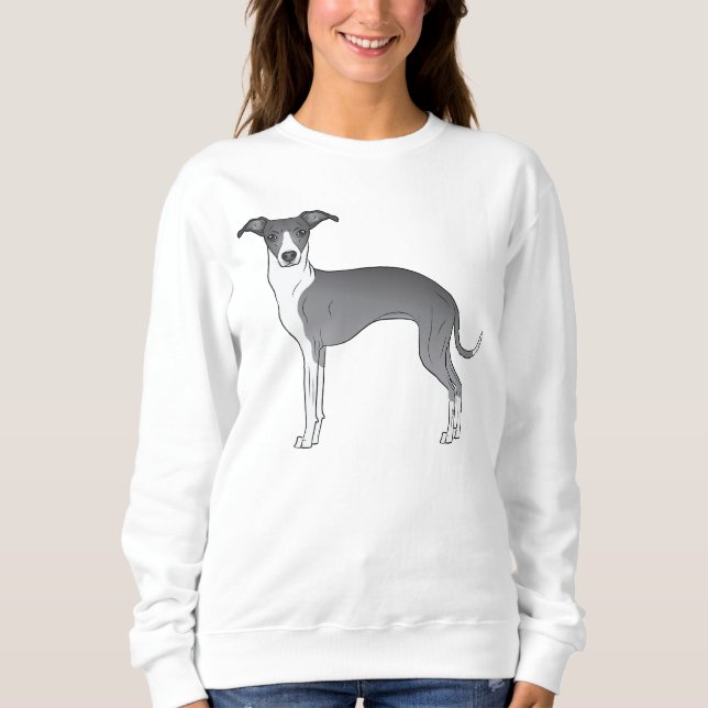 Sweatshirt Dessin de dessin en bleu et blanc italien Greyhoun (Devant)