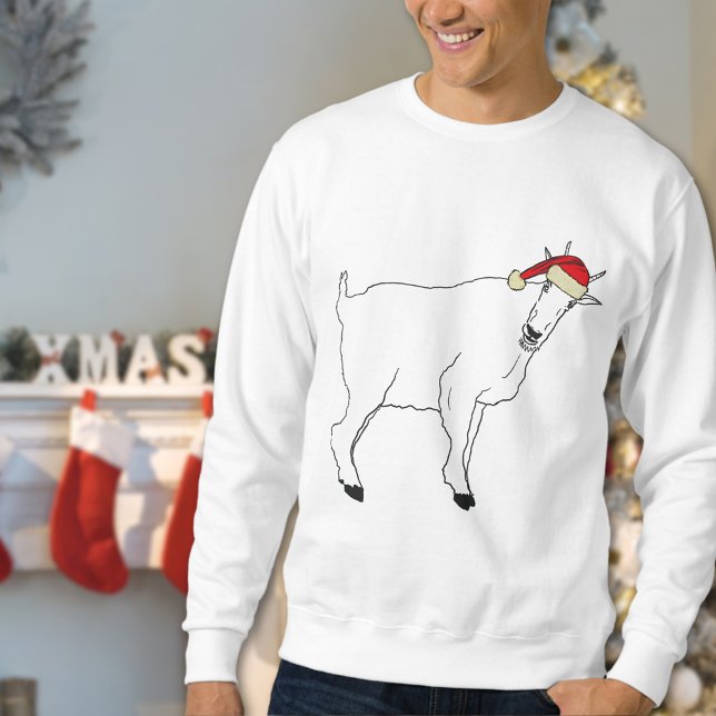 Sweatshirt Dessin drôle de chèvre de Noël (Funny christmas goat sweatshirt simple farm animal art of a goat wearing a Santa hat)