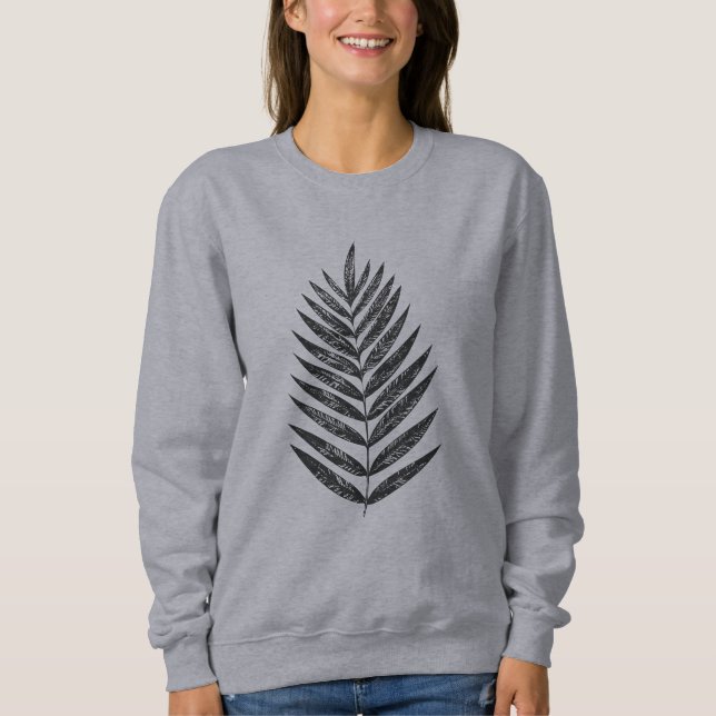 Sweatshirt Dessin minimaliste de fougère noire et blanche (Devant)