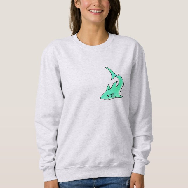 Sweatshirt dessin souriant requin menthe bleu vert océan anim (Devant)