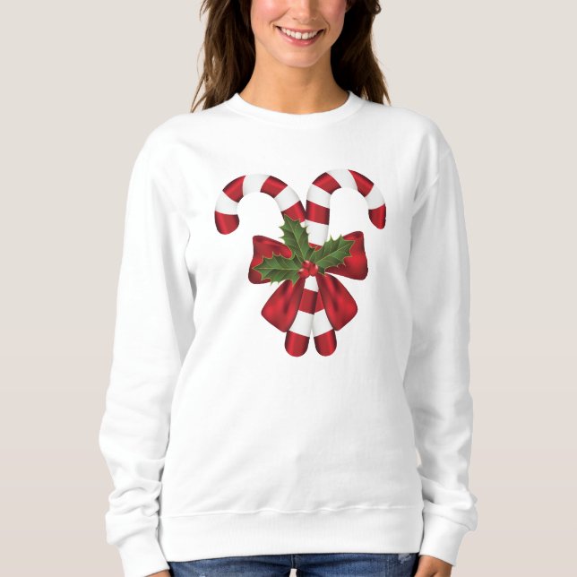 Sweatshirt Deux Cannes de Bonbon Festives Rouges et Blanches (Devant)