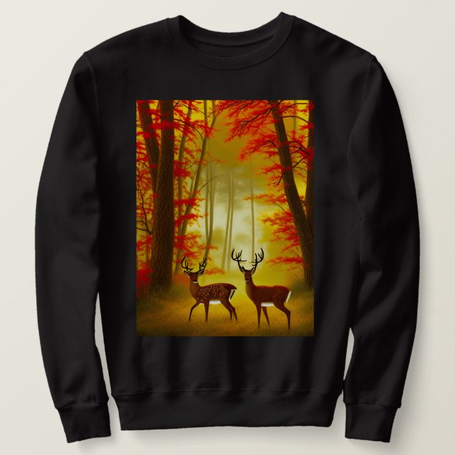 Sweatshirt Deux cerfs dans une forêt d'automne / Bois (Design devant)