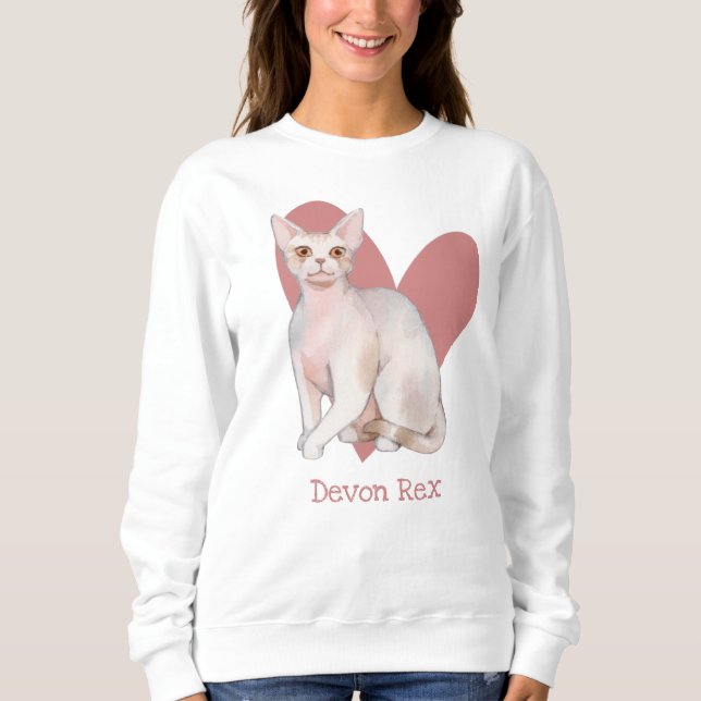 Sweatshirt Dévon Rex Chat Aquarelle Kitty Coeur rose (Devant)