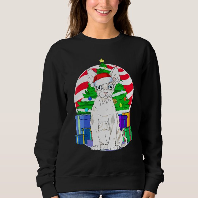Sweatshirt Devon Rex Chat Père Noël Décor Arbre de Noël (Devant)