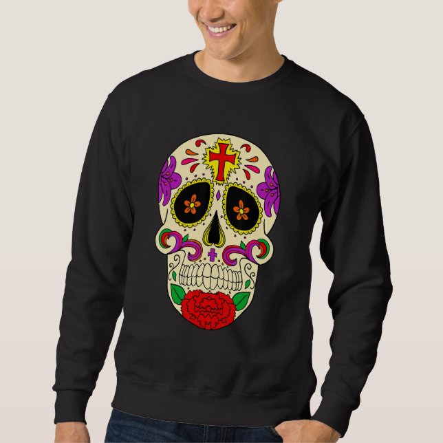 Sweatshirt Dia De Los Muertos Flower Flower Mask Skull (Devant)