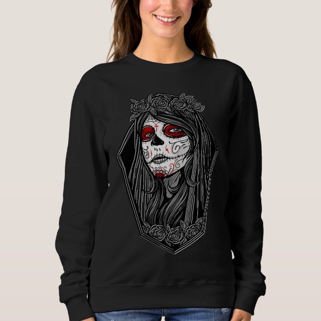 Sweatshirt Dia de los Muertos Halloween Roses Mexican Sugar S (Devant)