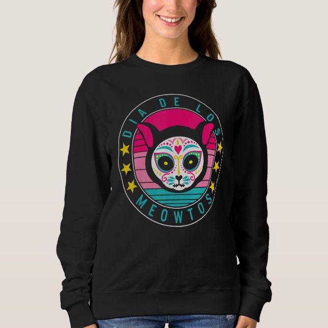 Sweatshirt Dia De Los Muertos Meowtos Cat Sugar Skull Mexico  (Devant)