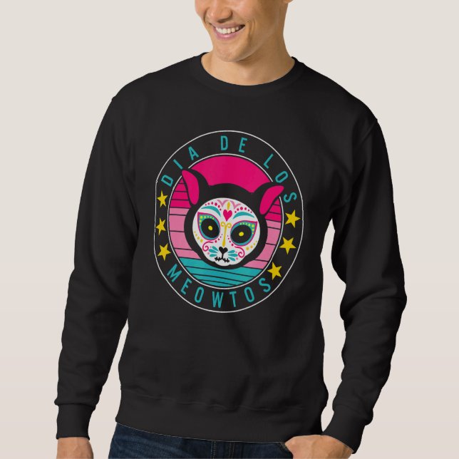 Sweatshirt Dia De Los Muertos Meowtos Cat Sugar Skull Mexico  (Devant)