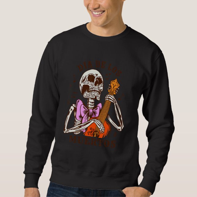 Sweatshirt Dia De Los Muertos Skeleton Colourful Bow Music Gu (Devant)
