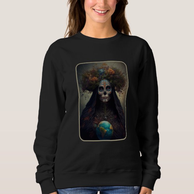 Sweatshirt Dia De Muertos Mother Earth Dead Women Floral Suga (Devant)
