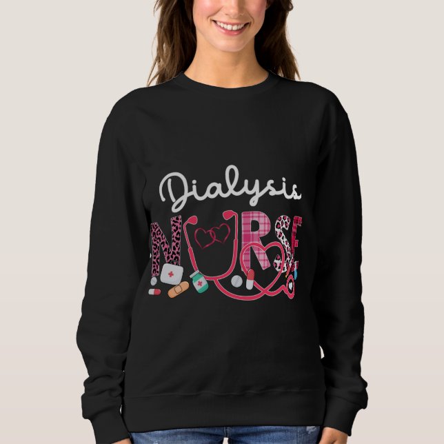 Sweatshirt Dialyse Infirmière Leopard Plaid Love Heart Stetho (Devant)