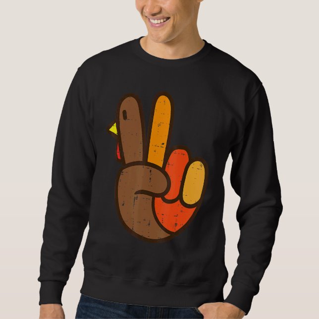 Sweatshirt Dinde de signe de paix Cool Thanksgiving Hippie Me (Devant)