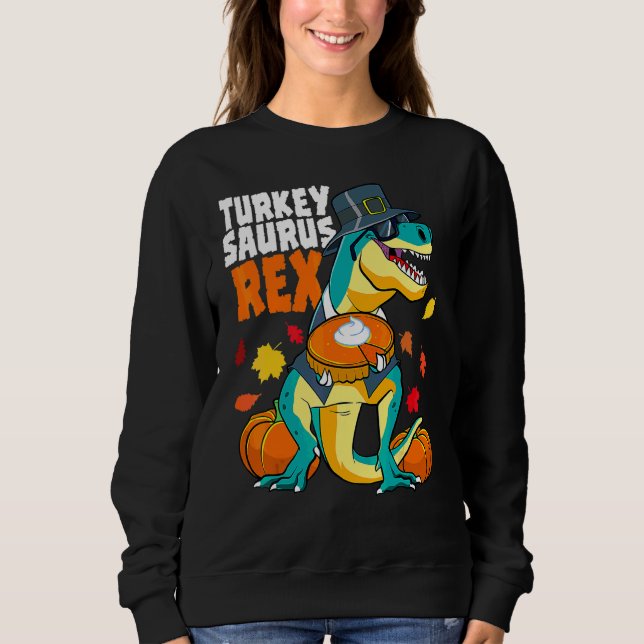 Sweatshirt Dinde de Thanksgiving Garçons Dinosaure Saurus Rex (Devant)