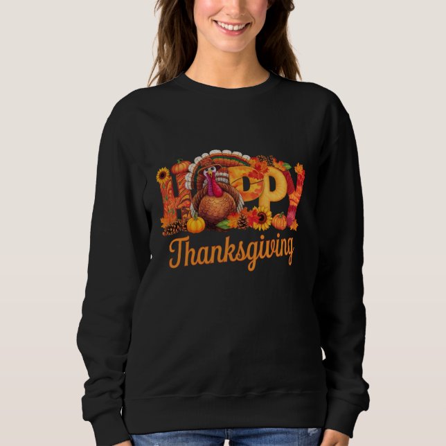 Sweatshirt Dindes de Thanksgiving heureux Automne (Devant)