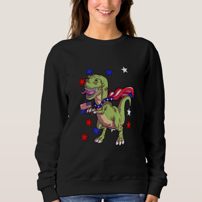 Sweatshirt Dinosaur 4 juillet Garçons Enfants Dino Drapeau Am (Devant)