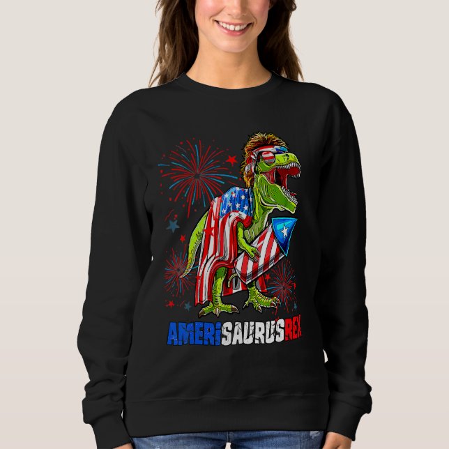 Sweatshirt Dinosaur 4th Of July Amerisaurus Rex American Flag (Devant)