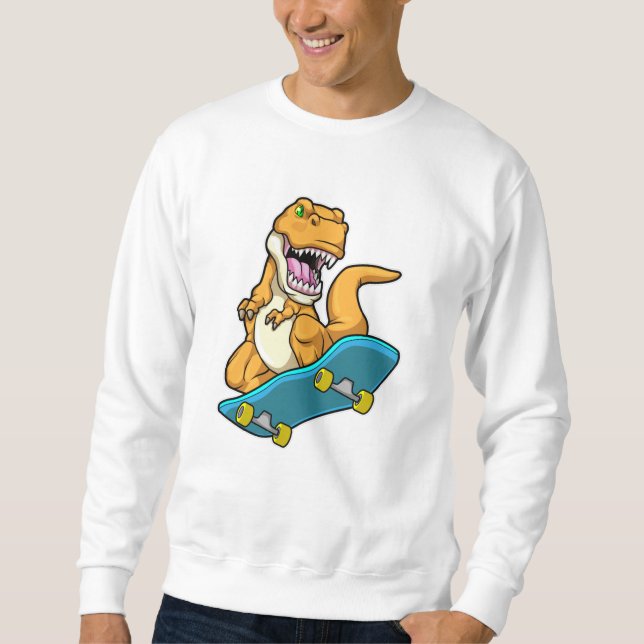 Sweatshirt Dinosaur comme Patineur avec Skateboard (Devant)