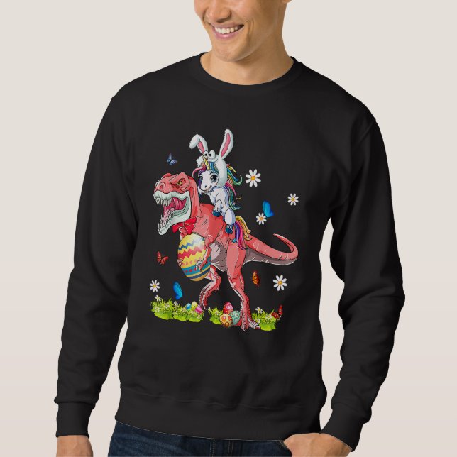 Sweatshirt Dinosaur Pâques Unicorne équitation T Rex Bunny Co (Devant)