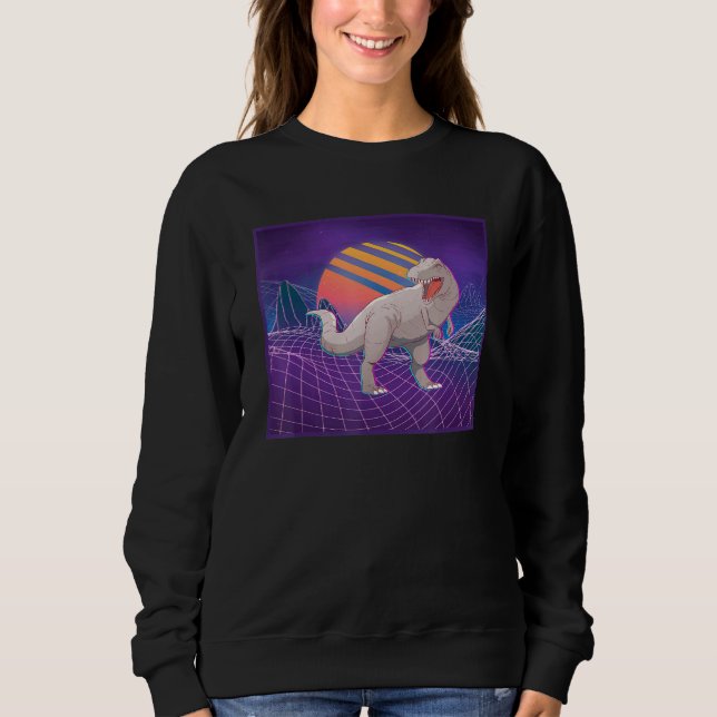 Sweatshirt Dinosaur Rétro Ordinateur Paysage Sunset Vaporwave (Devant)