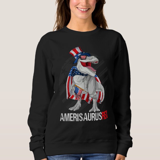 Sweatshirt Dinosaur Rex 4th of July Boys Kids American Flag D (Devant)