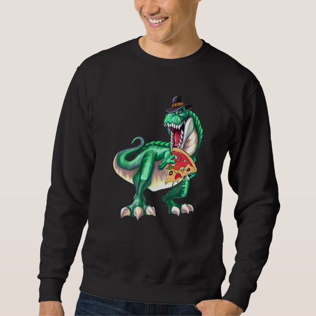 Sweatshirt Dinosaur Rex Chapeau de Pèlerin Pizza Thanksgiving (Devant)