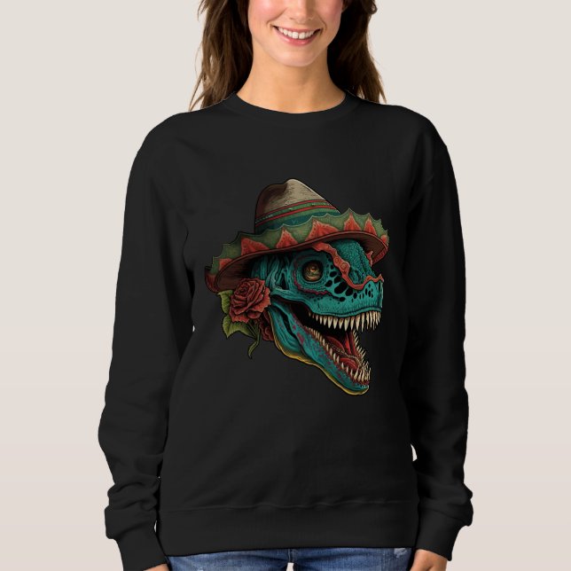 Sweatshirt Dinosaur Sugar Skull Sombrero Mexican Cinco de may (Devant)