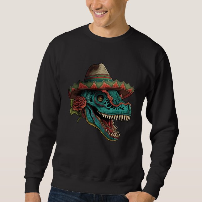 Sweatshirt Dinosaur Sugar Skull Sombrero Mexican Cinco de may (Devant)