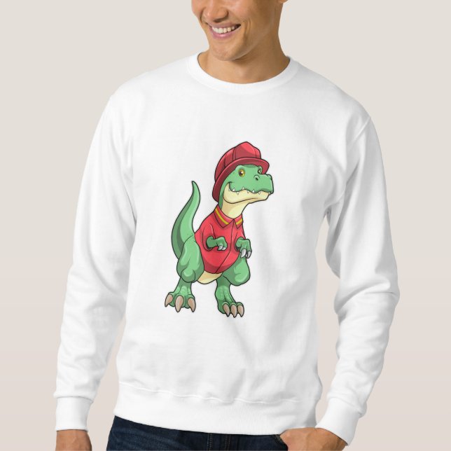 Sweatshirt Dinosaure comme pompier avec casque d'incendie (Devant)