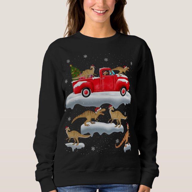Sweatshirt Dinosaure Conduite Arbre de Noël Camion Rouge Dino (Devant)