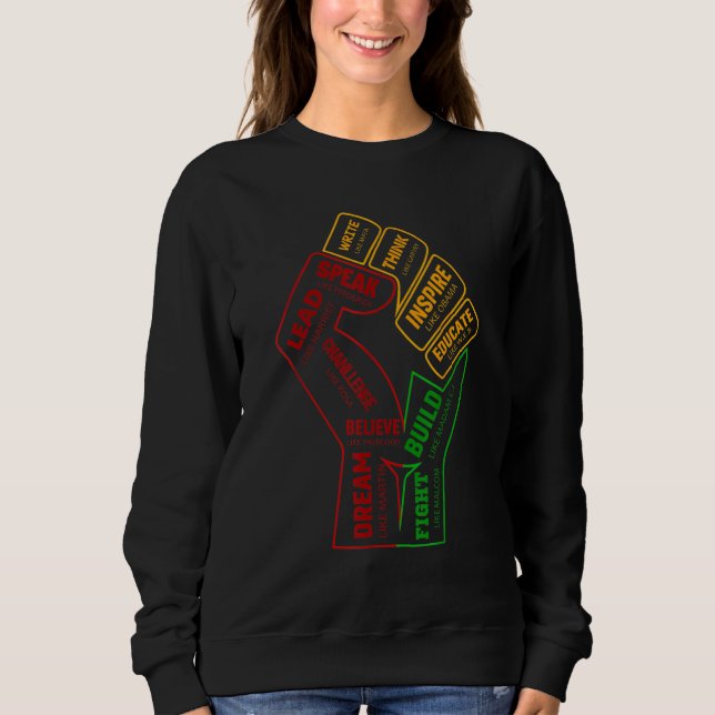 Sweatshirt Dirigeants Noirs Inspirants Poing Puissant Main Mo (Devant)
