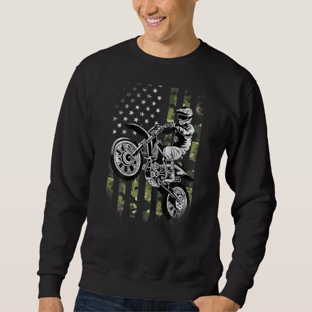 Sweatshirt Dirt Bike American Camo Drapeau Motocross Dirtbike (Devant)