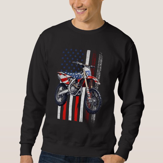 Sweatshirt Dirt Bike Motocross 4th Of July American Flag Men  (Devant)