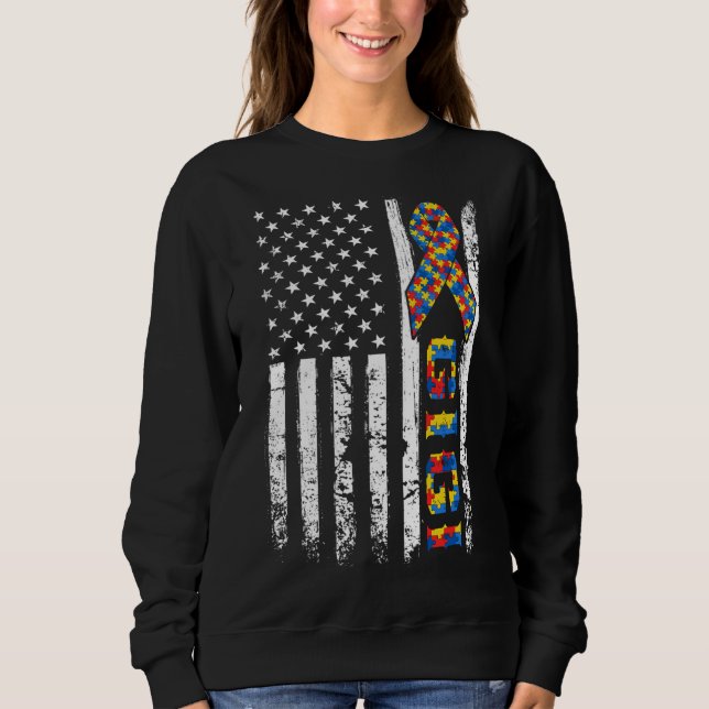 Sweatshirt Distorsion Usa Drapeau Autisme Gigi Sensibilisatio (Devant)