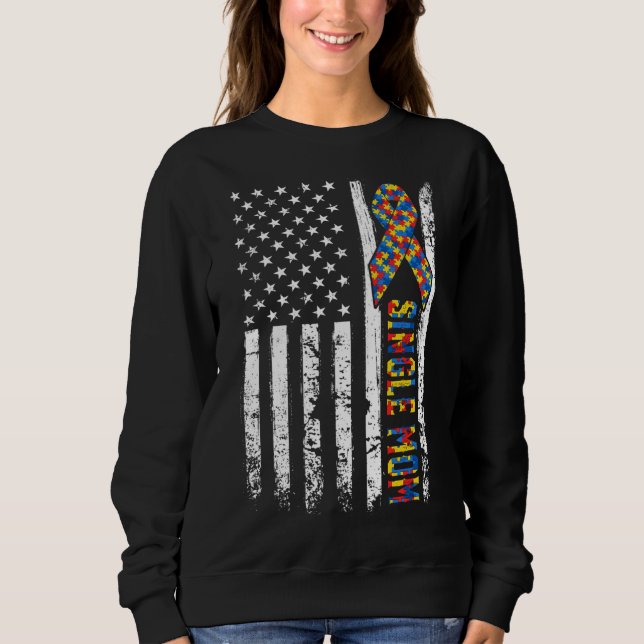 Sweatshirt Distorsion Usa Drapeau Autisme Mère célibataire Co (Devant)