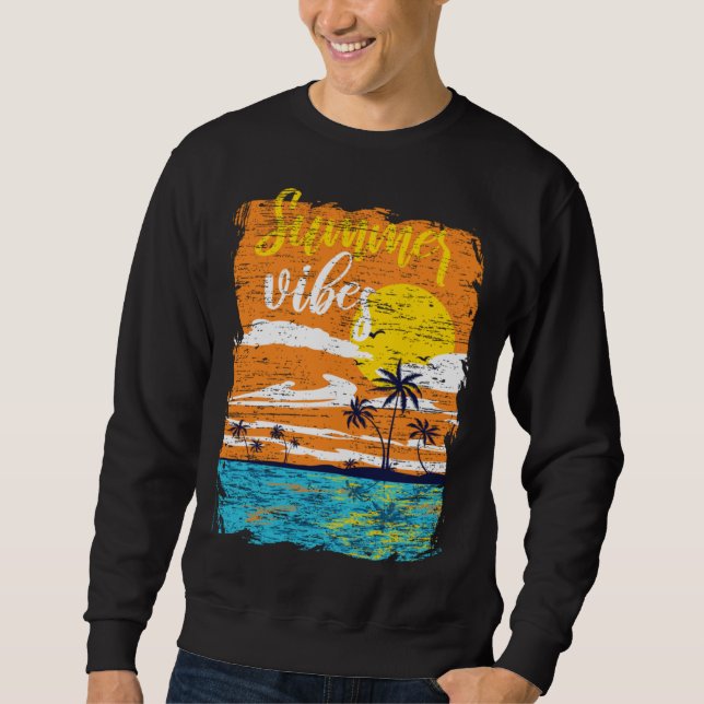Sweatshirt Distressed Summer Vibes Retro Sunset Beach Palm Tr (Devant)